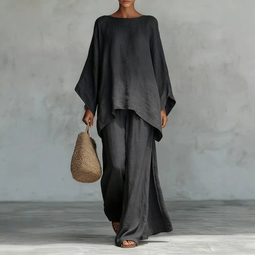 Relaxed Draped Top & Wide-Leg Pants Set