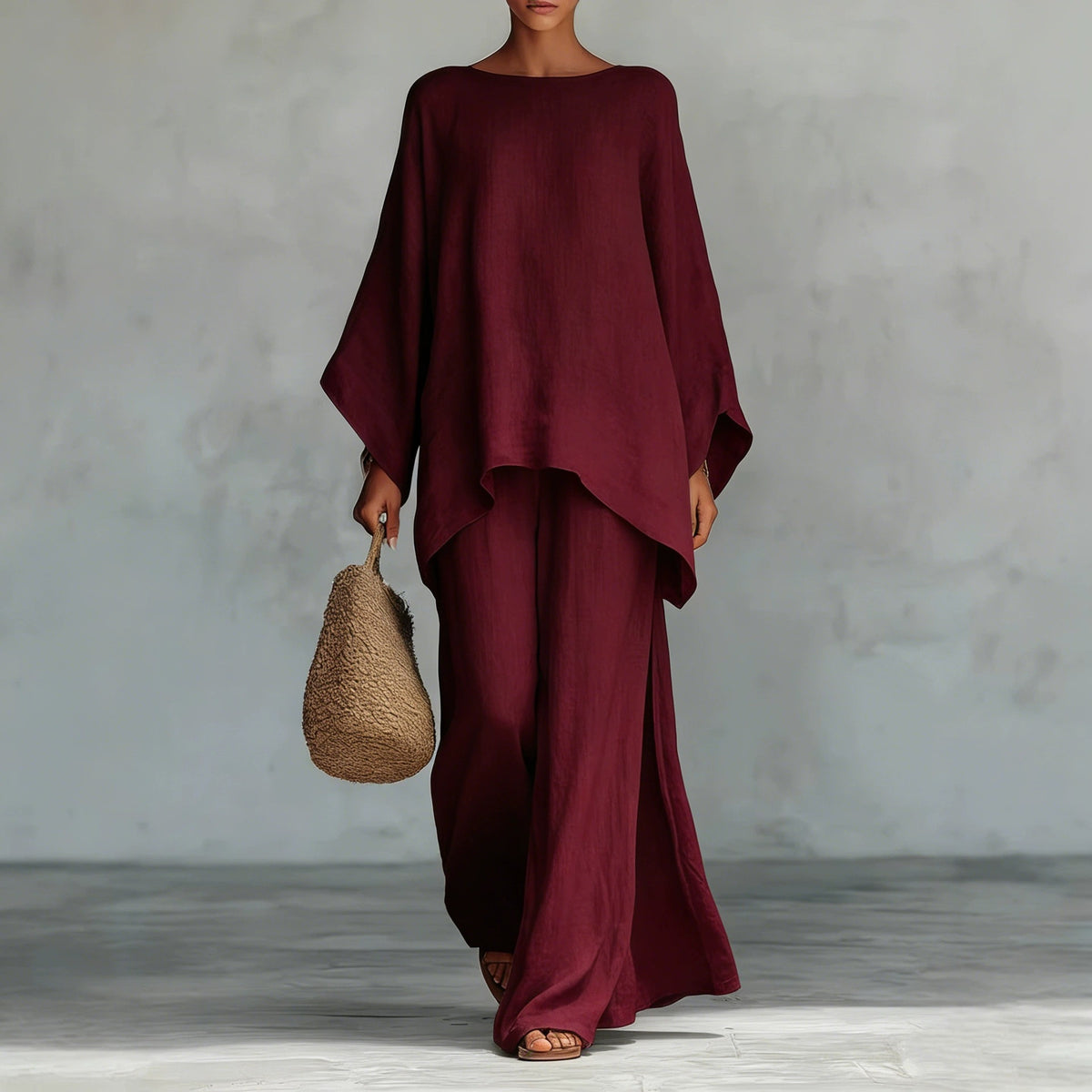 Relaxed Draped Top & Wide-Leg Pants Set